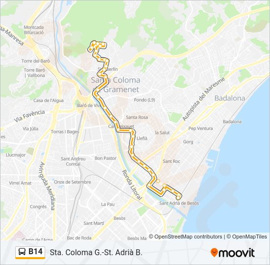 Mapa de B14 de autobús