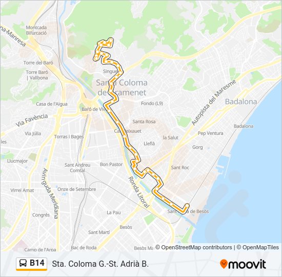 B14 bus Line Map