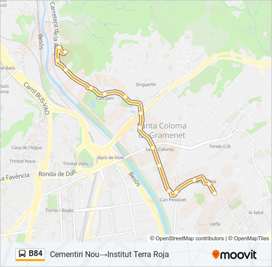 B84 bus Mapa de línia