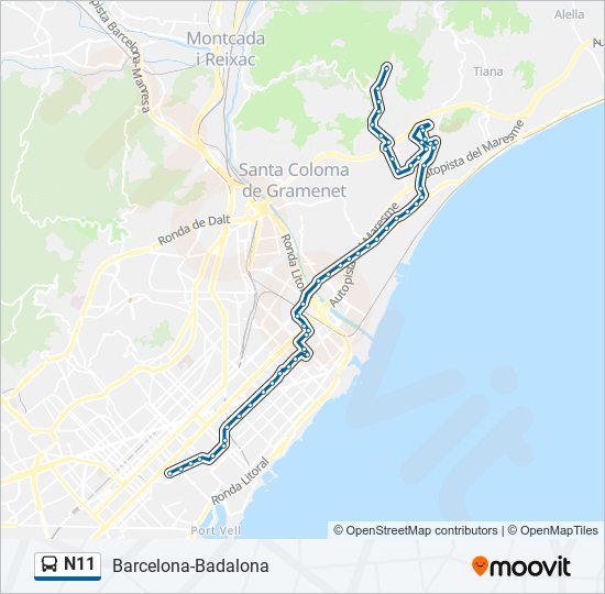 Mapa de N11 de autobús