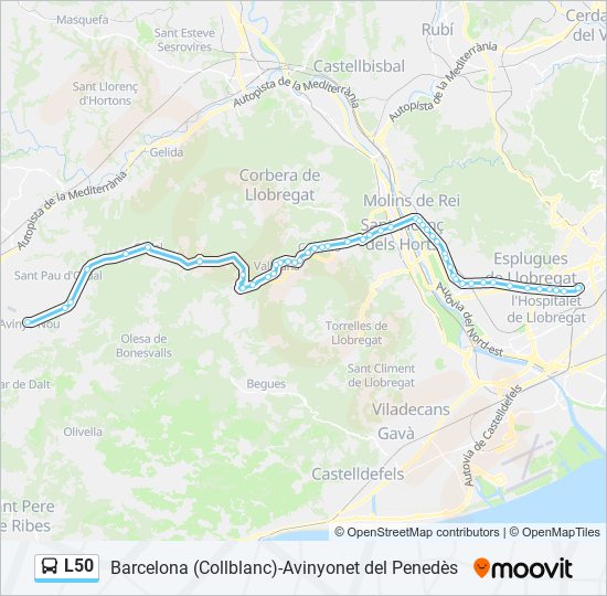 Mapa de L50 de autobús