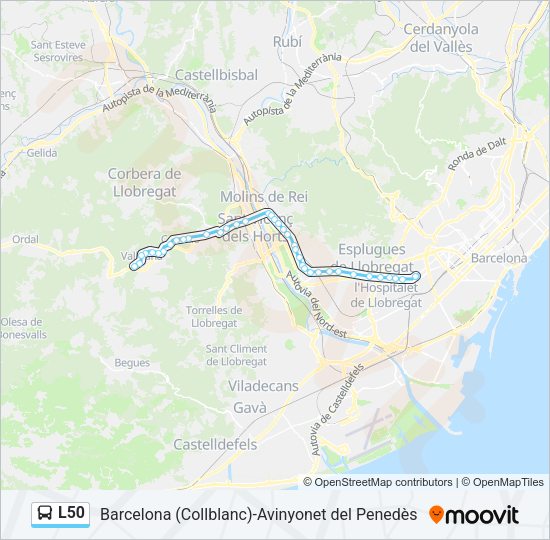 Mapa de L50 de autobús