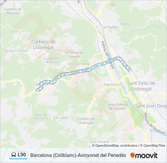 Mapa de L50 de autobús