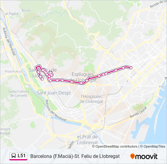 Mapa de L51 de autobús