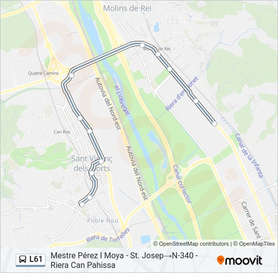 Mapa de L61 de autobús