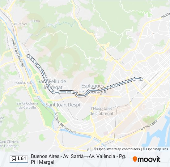 Mapa de L61 de autobús