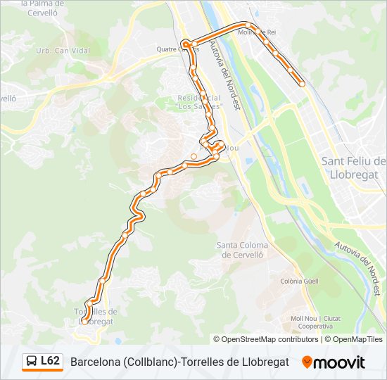 Mapa de L62 de autobús