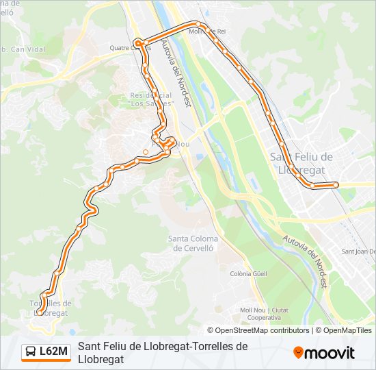 Mapa de L62M de autobús