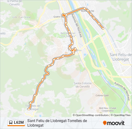 Mapa de L62M de autobús