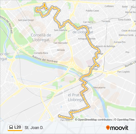Mapa de L20 de autobús