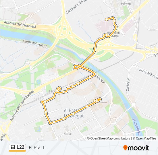 Mapa de L22 de autobús
