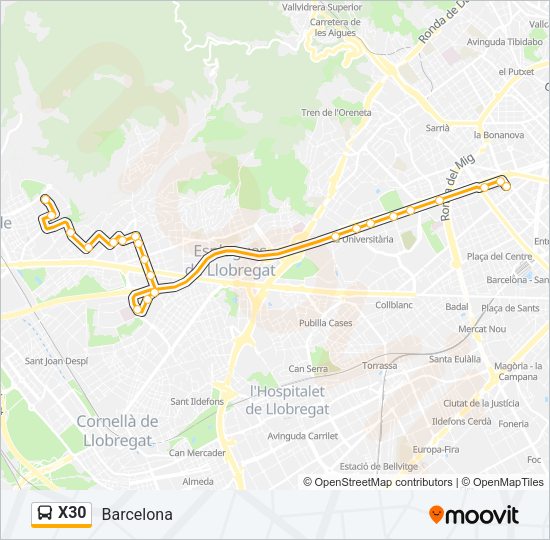 Mapa de X30 de autobús