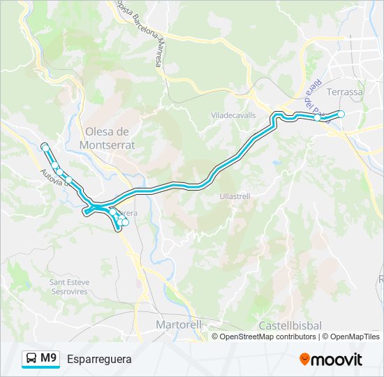 Mapa de M9 de autobús