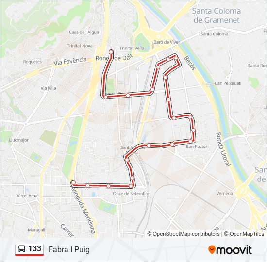 Mapa de 133 de autobús