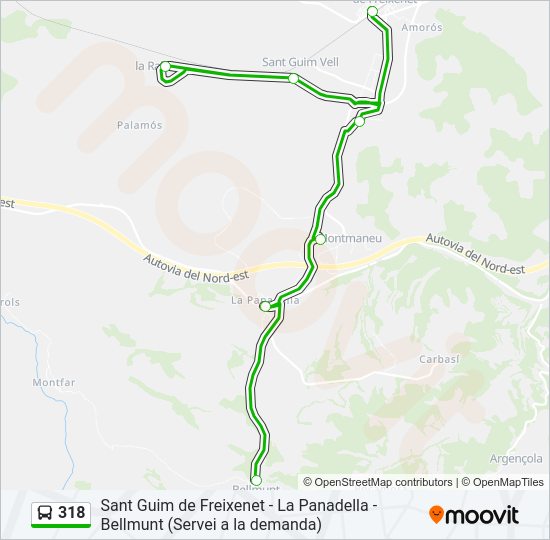 Mapa de 318 de autobús