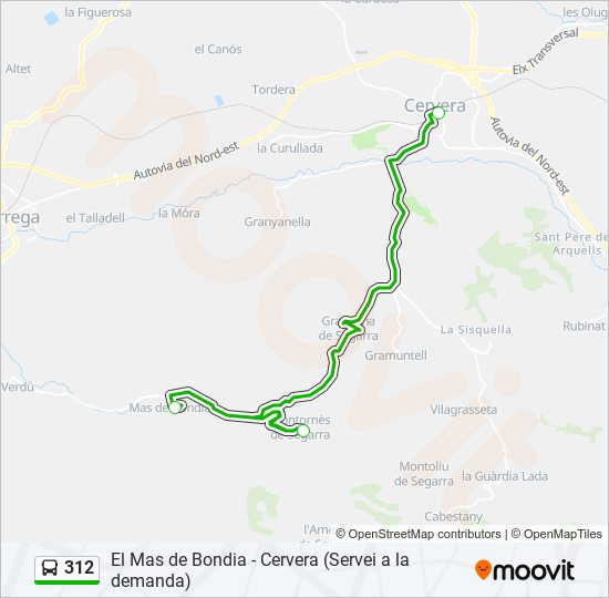 Mapa de 312 de autobús