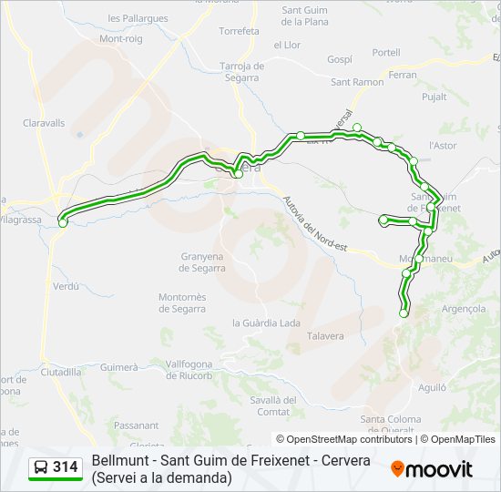 Mapa de 314 de autobús