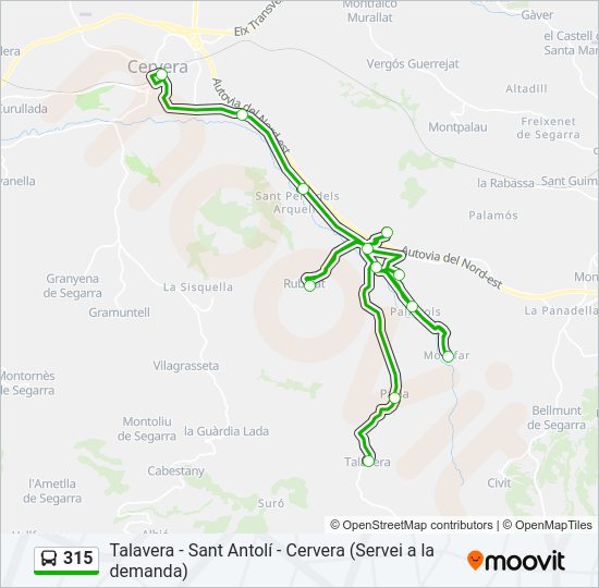 Mapa de 315 de autobús