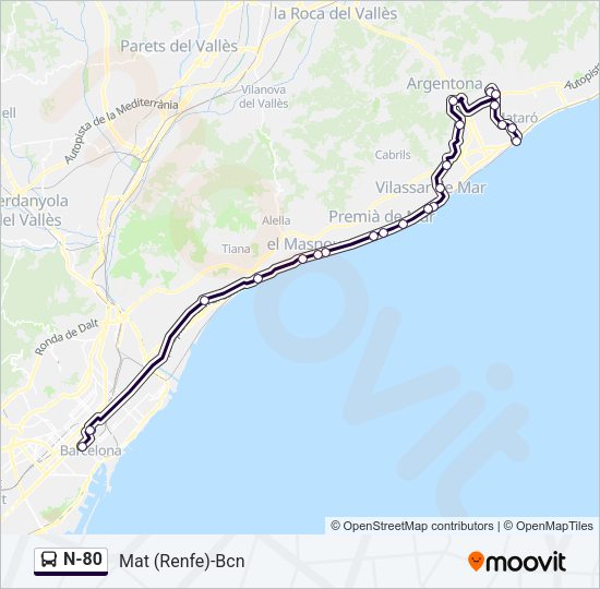 Mapa de N-80 de autobús