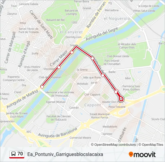 70 Bus Line Map