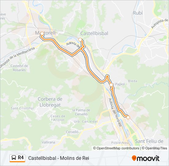 Mapa de R4 de autobús