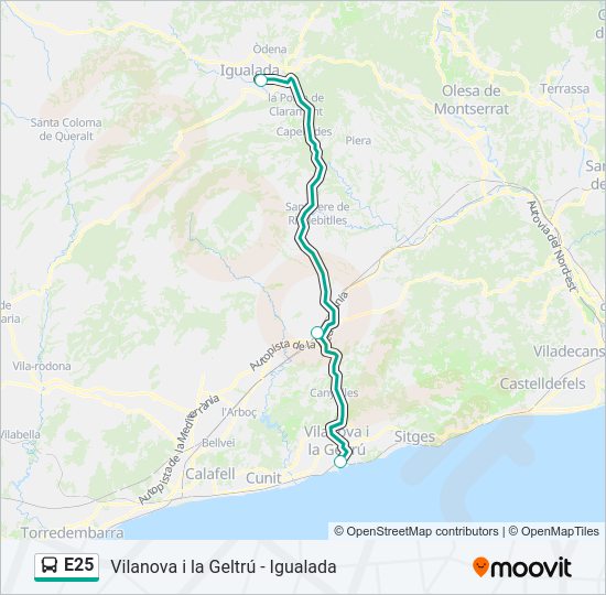 Mapa de E25 de autobús