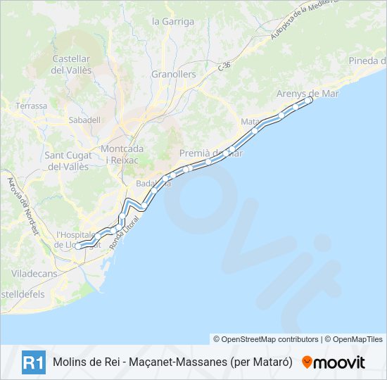 Mapa de R1 de tren