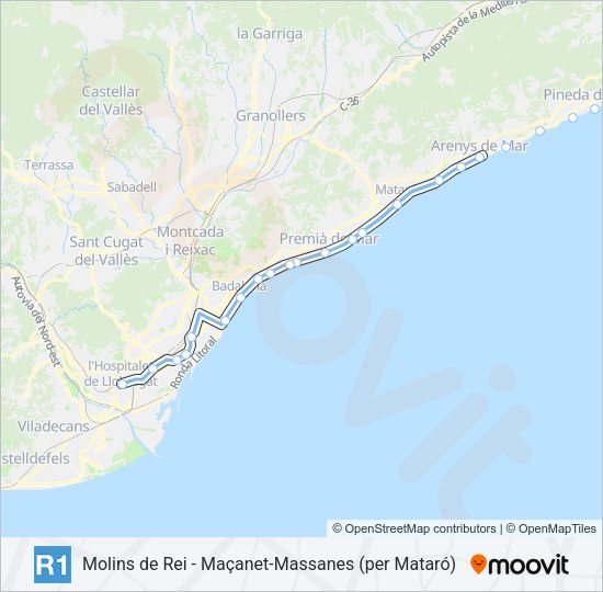 Mapa de R1 de tren