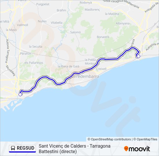 Mapa de REGSUD de autobús