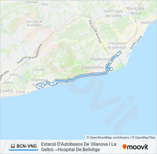 BCN-VNG bus Mapa de línia