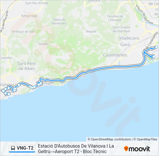 VNG-T2 bus Mapa de línia