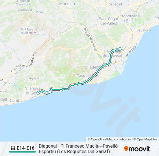 E14-E16 Bus Line Map