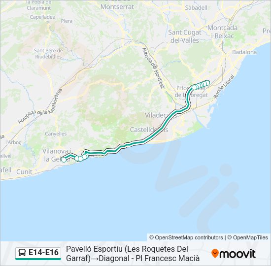 E14-E16 Bus Line Map