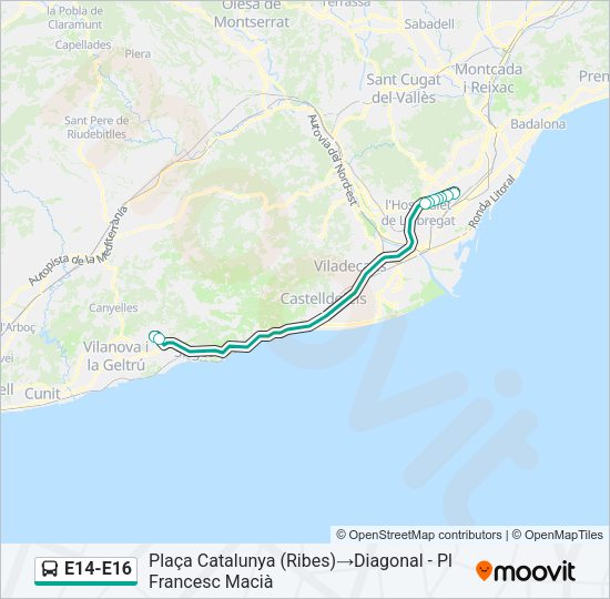 E14-E16 Bus Line Map