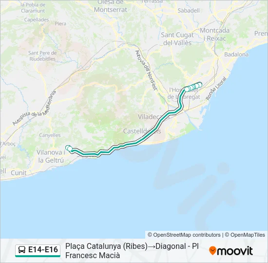 E14-E16 bus Mapa de línia