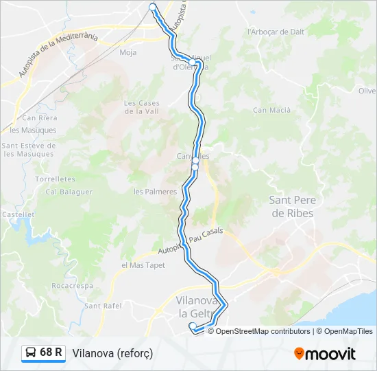 68 R Bus Line Map