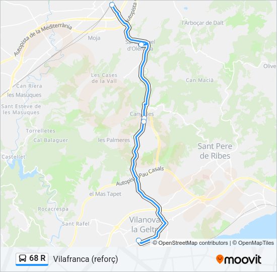 68 R Bus Line Map