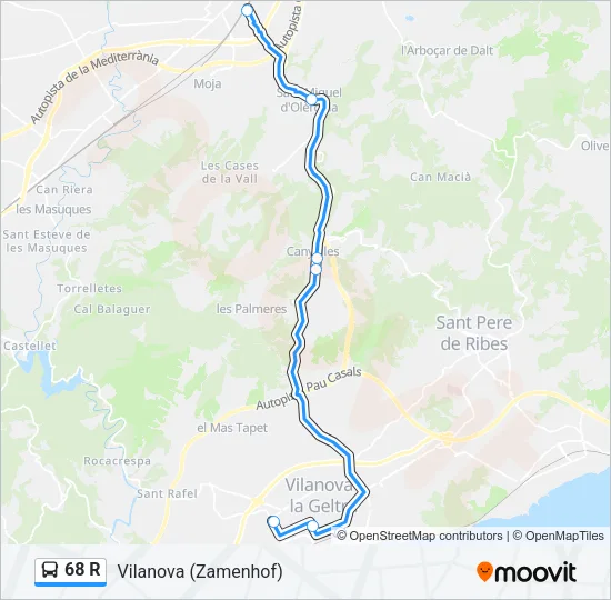 68 R Bus Line Map