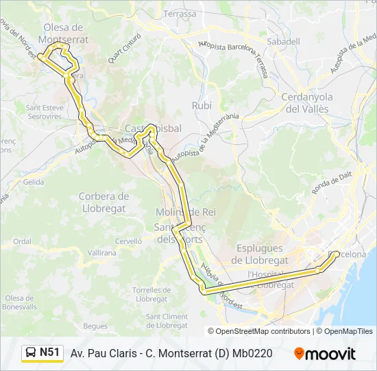 N51 Bus Line Map