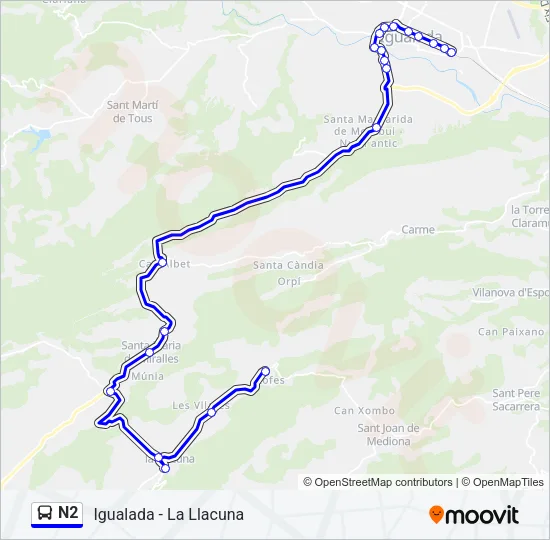 N2 bus Mapa de línia