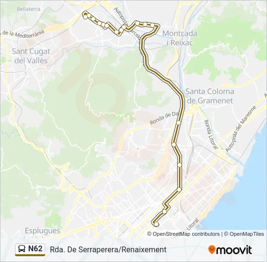 N62 Bus Line Map