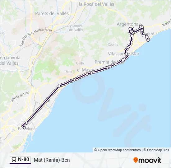N-80 Bus Line Map