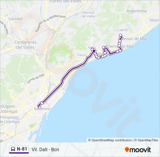 N-81 Bus Line Map