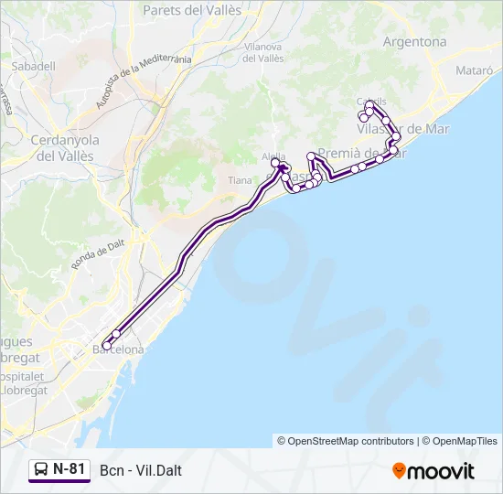 N-81 Bus Line Map