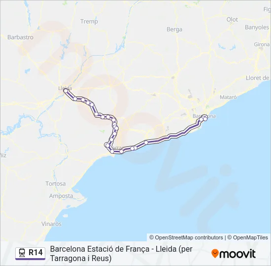 R14 tren Mapa de línia