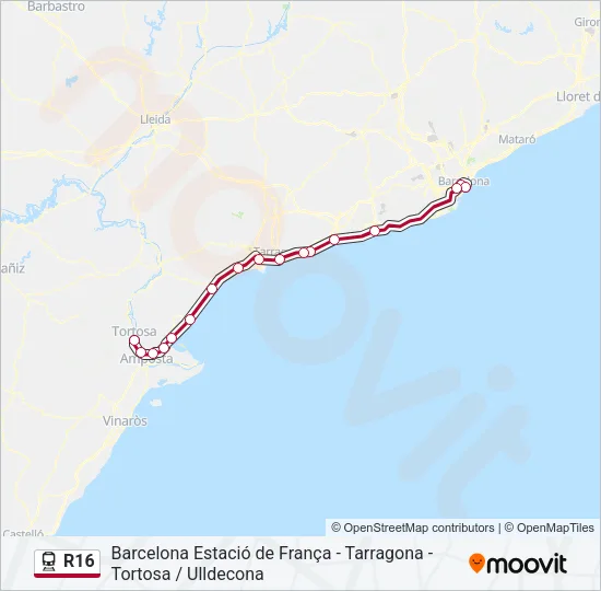 R16 tren Mapa de línia