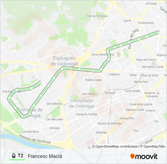 T2 Tramvia Line Map