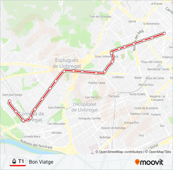 T1 Tramvia Line Map