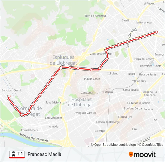 T1 Tramvia Line Map