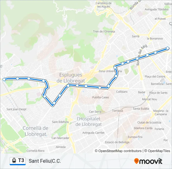 T3 Tramvia Line Map